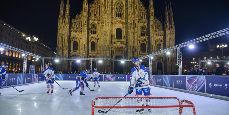Inaugurazione del villaggio olimpico per le Olimpiadi Invernali Milano Cortina 2026 in piazza Duomo