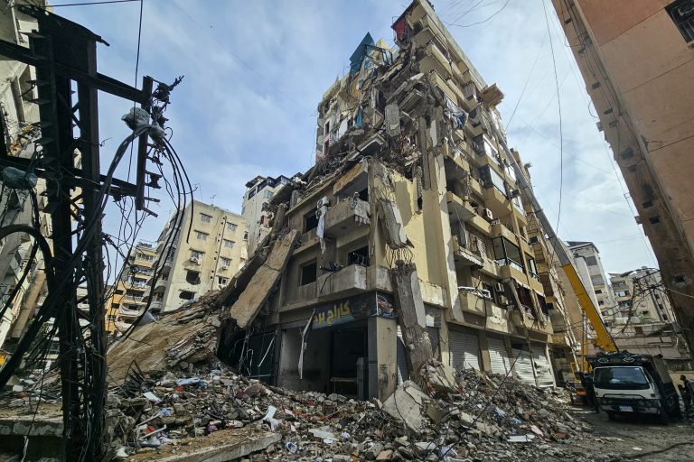 A photograph shows damaged buildings following Israeli airstrikes in the Haret Hreik neighbourhood of Beirut’s southern suburbs, on March 28, 2026. Israel's military renewed its attacks on Beirut's southern suburbs on March 27, saying it was targeting Hezbollah infrastructure, as the Iran-backed group said the foes had clashed directly in the country's south. (Photo by AFP) /
